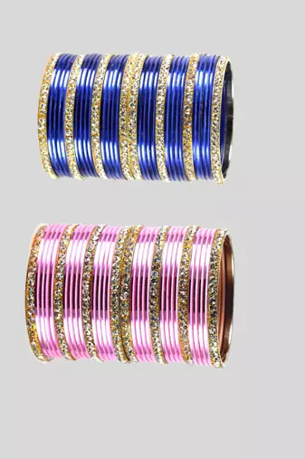 Brass multicolor stone stud bangle combo