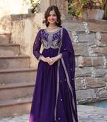 Purple faux blooming with sequins-multi & beads embroidered work gown dupatta