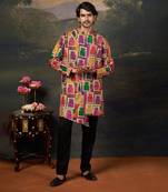 Multicolor Block Printed Silk kurta with pants