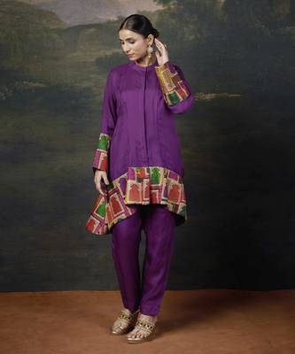 Purple Printed  Silk Kurta With Pant 1