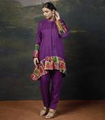 Purple Printed  Silk Kurta With Pant