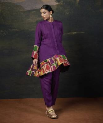 Purple Printed  Silk Kurta With Pant 2