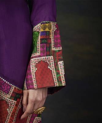 Purple Printed  Silk Kurta With Pant 3