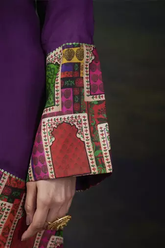 Purple Printed  Silk Kurta With Pant