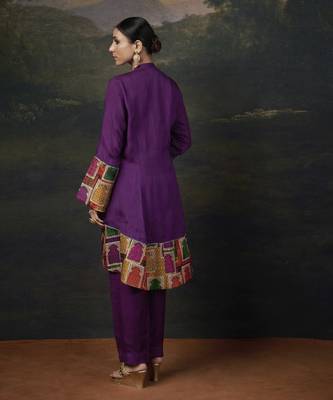 Purple Printed  Silk Kurta With Pant 4