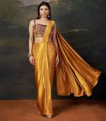 gold Plain silk saree with printed blouse