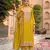 Yellow embroidered chinon palazzo style salwar suit