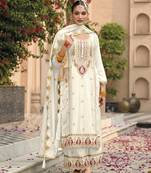 White embroidered chinon semi-palazzo style salwar suit