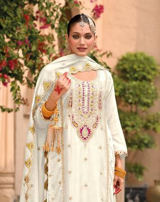 White embroidered chinon palazzo style salwar suit 2