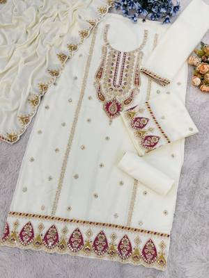 White embroidered chinon palazzo style salwar suit 3