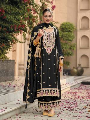 Black embroidered chinon palazzo style salwar suit 1