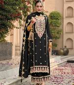 Black embroidered chinon semi-palazzo style salwar suit