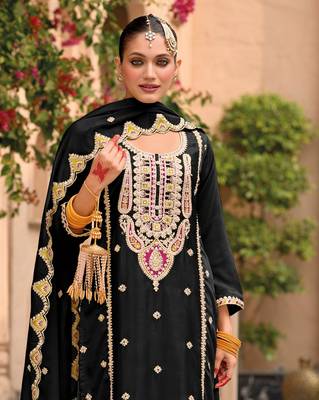 Black embroidered chinon palazzo style salwar suit 2