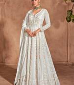 Cream embroidered chinon semi-stitched anarkali salwar suit