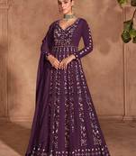 Purple embroidered chinon semi-stitched anarkali salwar suit