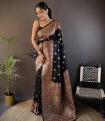 black silk blend  meena weaving  pashmina work kashmiri saree
