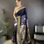 navy blue silk  blend floral zari weaving work paithani saree