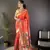 orange silk blend floral zari weaving work paithani saree