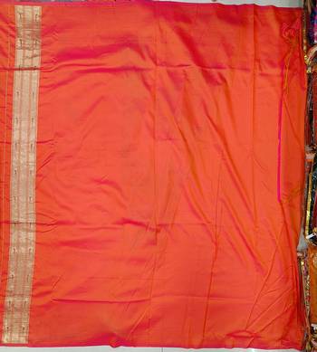 orange silk blend floral zari weaving work paithani saree 5
