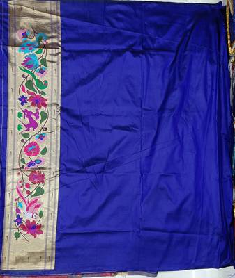 royal blue  silk blend  floral zari weaving work paithani saree 5