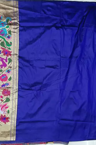 royal blue  silk blend  floral zari weaving work paithani saree