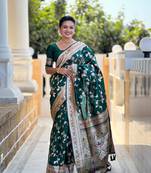 Green soft banarasi silk blend meenakari weaving saree with unstitched blouse
