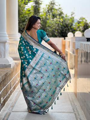 Rama soft banarasi silk Blend meenakari weaving saree with unstitched blouse 2