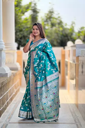 Rama soft banarasi silk Blend meenakari weaving saree with unstitched blouse