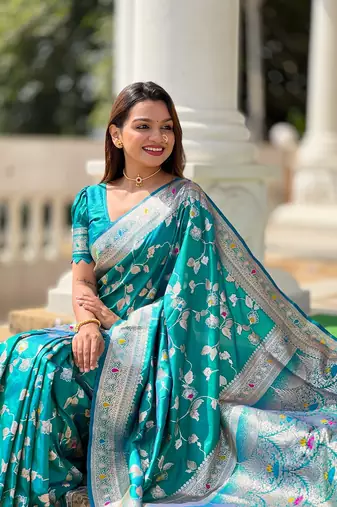 Rama soft banarasi silk Blend meenakari weaving saree with unstitched blouse