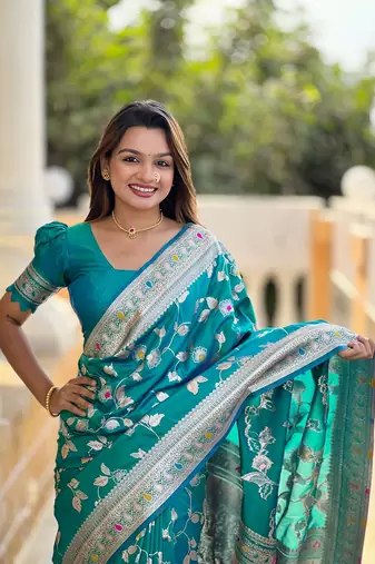 Rama soft banarasi silk Blend meenakari weaving saree with unstitched blouse