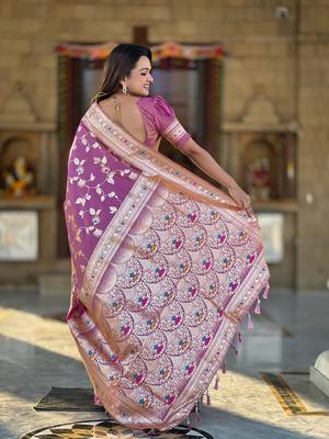 Onion soft banarasi silk blend meenakari weaving saree with unstitched blouse 2