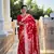 Red soft banarasi silk blend meenakari weaving saree with unstitched blouse