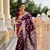 Wine soft banarasi silk blend meenakari weaving saree with unstitched blouse