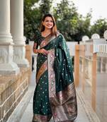Green soft banarasi silk blend meenakari weaving saree with unstitched blouse