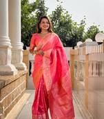 Gajari soft banarasi silk blend meenakari weaving saree with unstitched blouse