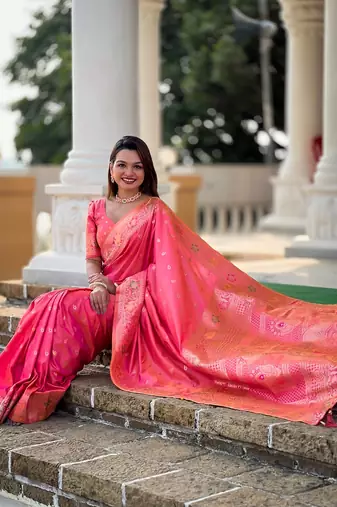 Gajari soft banarasi silk blend meenakari weaving saree with unstitched blouse