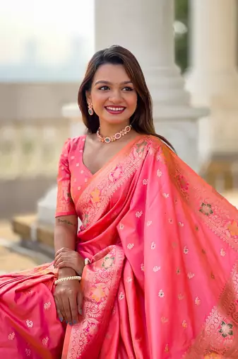 Gajari soft banarasi silk blend meenakari weaving saree with unstitched blouse