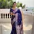 Navyblue soft banarasi silk blend meenakari weaving saree with unstitched blouse