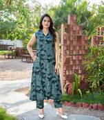 Mojilaa women's blue rayon nature party co-ord set