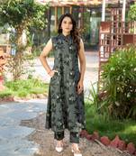 Mojilaa women's dark grey rayon nature party co-ord set