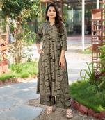 Mojilaa women's khaki rayon abstract print party co-ord set