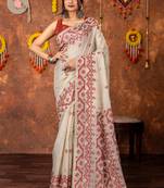 Red muga cotton jamdani saree