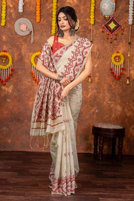 Red muga cotton jamdani saree 5