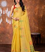 Haldi yellow muga cotton jamdani saree