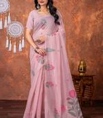 Peony pink muga cotton jamdani saree