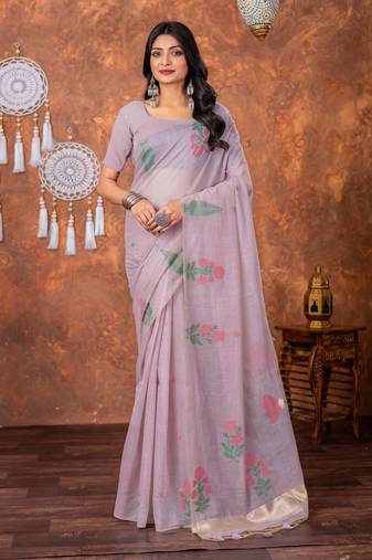 Moonlit lavender muga cotton jamdani saree