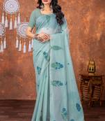 Etheral sky blue muga cotton jamdani saree