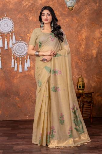 Driftwood beige muga cotton jamdani saree