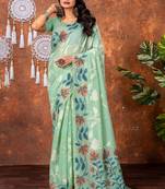 Sea green muga cotton jamdani saree