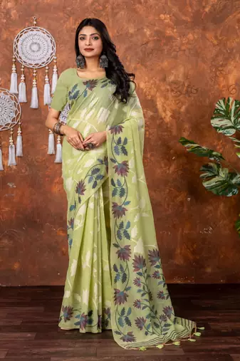 Pista muga cotton jamdani saree